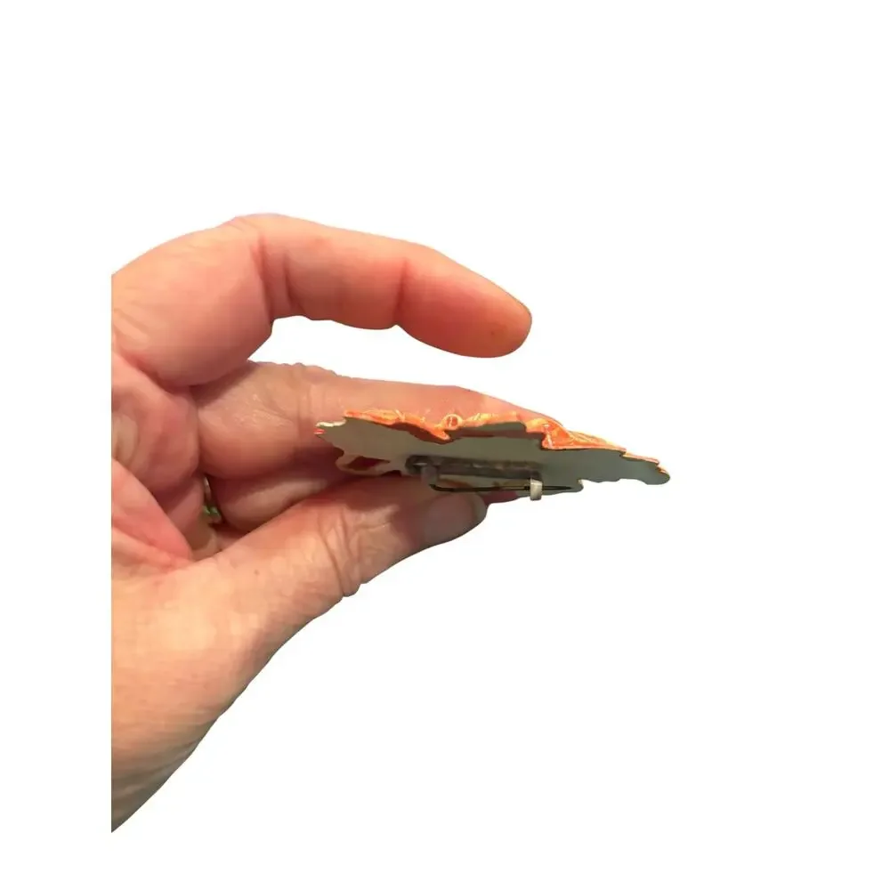 Art Deco Autumn Leaf Brooch Early Plastic Coral Cream C Clasp Long Pin